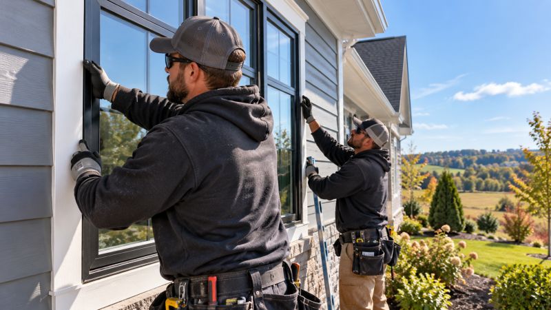 Design build contractor in Lancaster, PA installing energy-efficient windows during a residential exterior remodeling project.